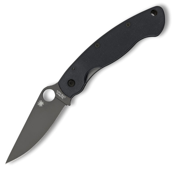 SPYDERCO Military Model G-10 Black Handle Black PlainEdge Folding Knife (C36GPBK)