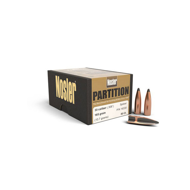 NOSLER Partition .30 Caliber .308" 165Gr Spitzer 50rd Box Rifle Bullets (16330)