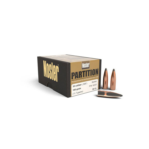NOSLER Partition .30 Caliber .308" 180Gr Spitzer 50rd Box Rifle Bullets (16331)