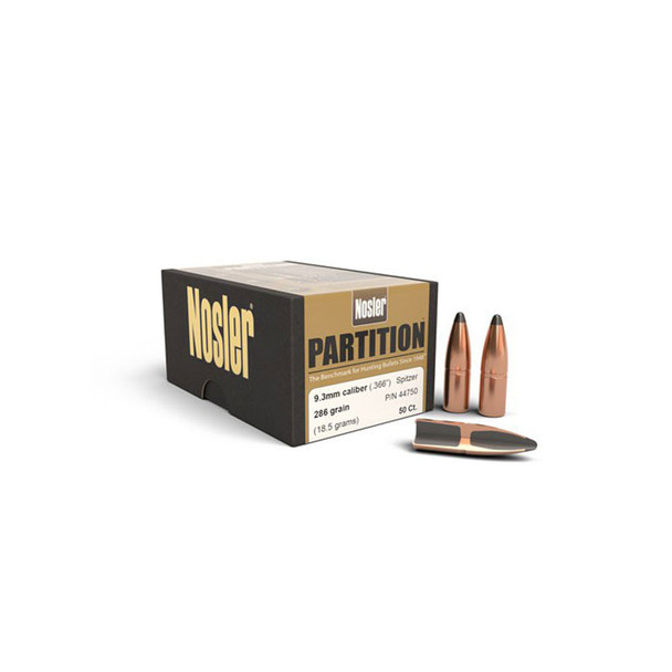 NOSLER Partition 9.3mm .366" 286Gr Spitzer 50rd Box Bullets (44750)