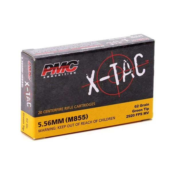 PMC X-Tac 5.56mm 62 Grain Green Tip FMJ Ammo, 20 Round Box (5.56K)