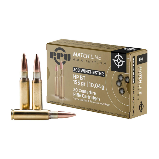 PPU Match 308 Win 155Gr Hollow Point Boat Tail 20 Box/ 10 Case Rifle Ammo (PPM3081)
