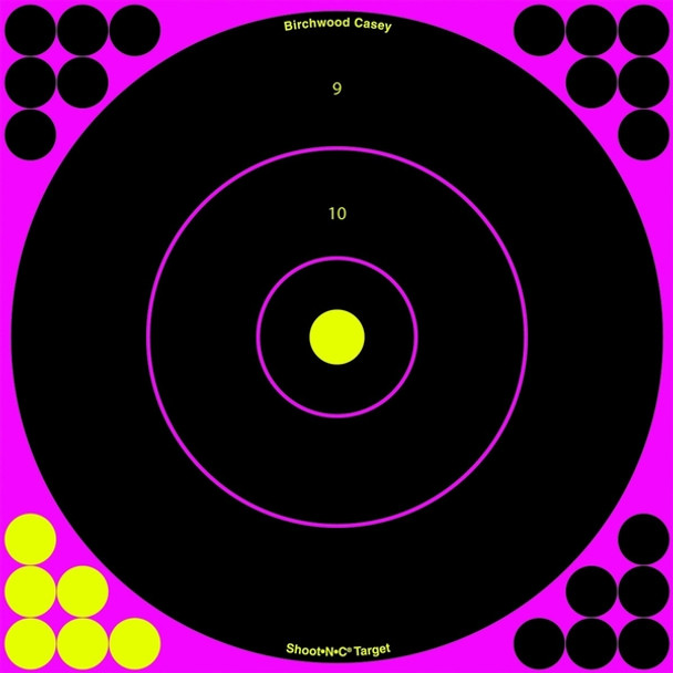 BIRCHWOOD CASEY Shoot-N-C 12in Pink Bull's-Eye 5 Targets, 120 Pasters (34027)