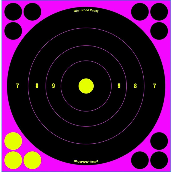 BIRCHWOOD CASEY Shoot-N-C 8in Pink Bull's-Eye 6 Targets, 72 Pasters (34808)