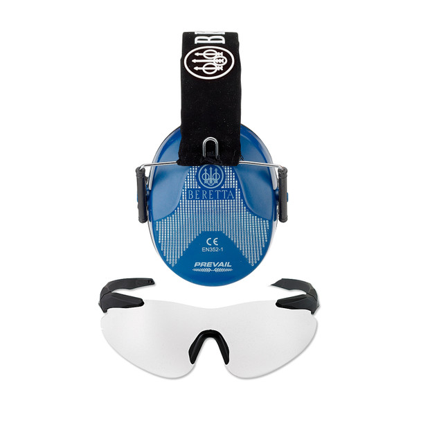 BERETTA Performance Plastic Frame Clear Shooting Glasses with Standard Blue Earmuff