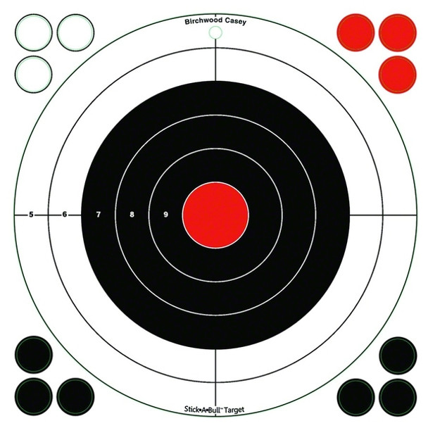 BIRCHWOOD CASEY Stick-A-Bull 12in Self-Adhesive Bulls-Eye Targets, 5-Pack (33912)