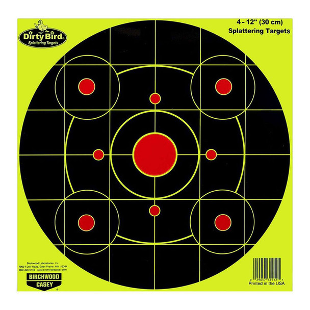 BIRCHWOOD CASEY Dirty Bird 12in Yellow Bull's-Eye Target, 4-Pack (35912)