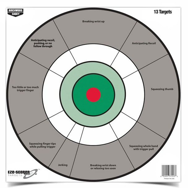 BIRCHWOOD CASEY Eze-Scorer 12in Handgun Trainer Target, 13-Pack (37245)