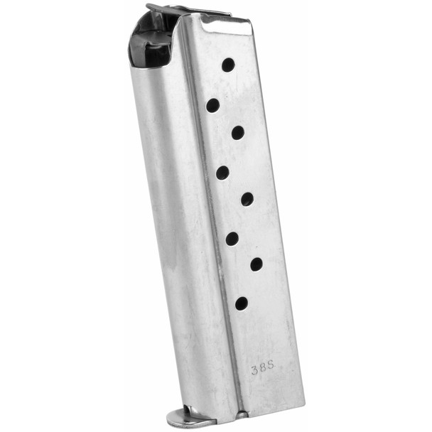 Ed Brown Magazine, 38 Super, 9 Rounds, Fits 1911, Includes 1 Thick and 1 Thin Base Pad, Stainless, Silver 849-38