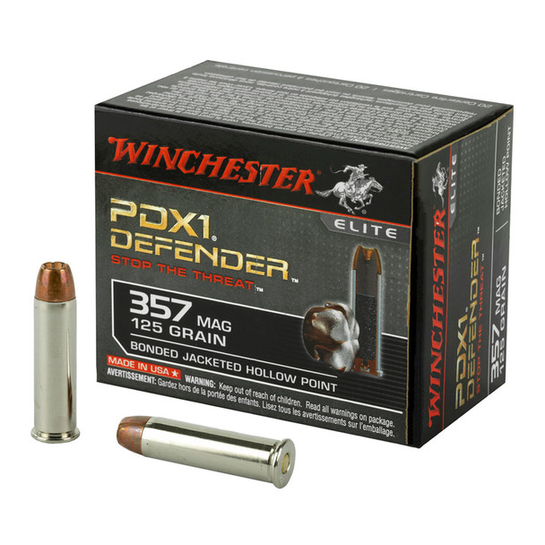 WINCHESTER AMMO PDX1 Defender 357 Magnum 125Gr Bonded JHP 20 Bx/10 Cs Handgun Ammo (S357MPDB)