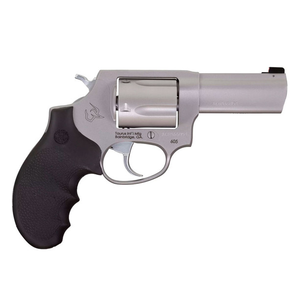 TAURUS Defender 605 357 Mag/38 Spl +P 3in 5rd Matte SS Revolver with Hogue Rubber Grip (2-60539NS)