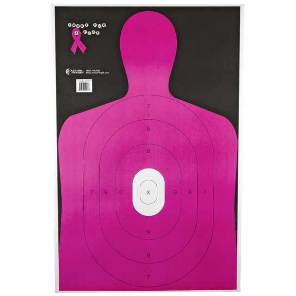 Action Target B-27E Shoot For The Cure Breast Cancer Target, Pink Silhouette Cut Off Below Ring 7, 23"x35", 100 Per Box B-27E-NPT-100