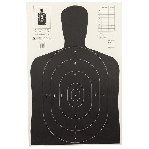 Action Target B-27E Economy Target, Black Silhouette Cut Off Below Ring 7, 23"x35", 100 Per Box B-27EBLACK-100