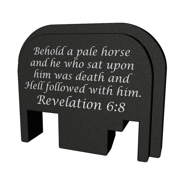 Bastion Slide Back Plate, Revelation 6:8, Black and White, Fits All Glock Except 42 & 43 BASGL-SLD-BW-REVL68