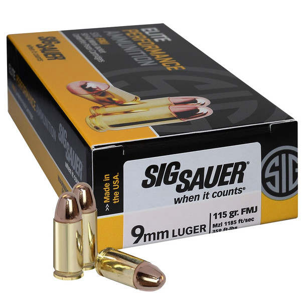 SIG SAUER 9mm 115gr FMJ 50 Box Elite Ball Ammo (E9MMB1-50)