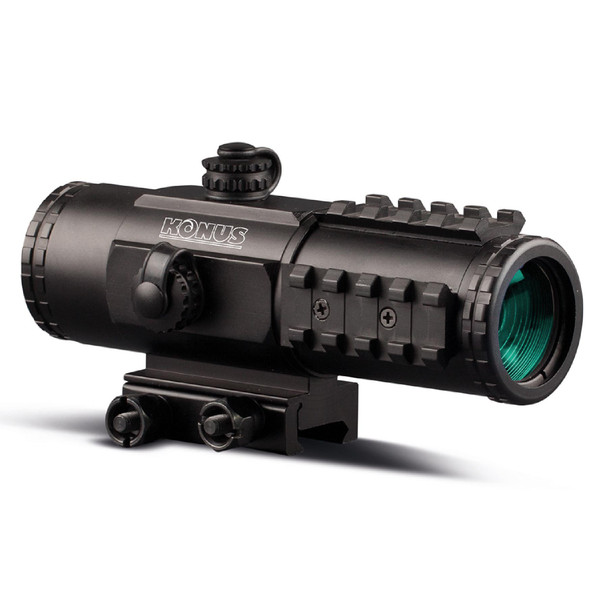 Konus SightPro, PTS2 Dot Site, Rifle Scope, 3X30mm, 30mm Tube, 2.8 MOA Illuminated Semi Circle and Dot BDC Reticle, Matte Black Finish, Includes Lens Covers and Cleaning Cloth 7203