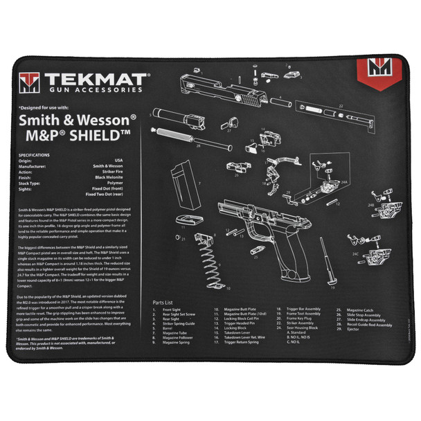 TekMat S&W M&P SHIELD Ultra Premium Gun Cleaning Mat, 15"x20", Includes Small Microfiber TekTowel, Packed In Tube TEK-R20-SW-MP-SHIELD