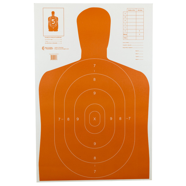 Action Target B-27E Economy Target, Orange Silhouette Cut Off Below Ring 7, 23"x35", 100 Per Box B-27EORANGE-100