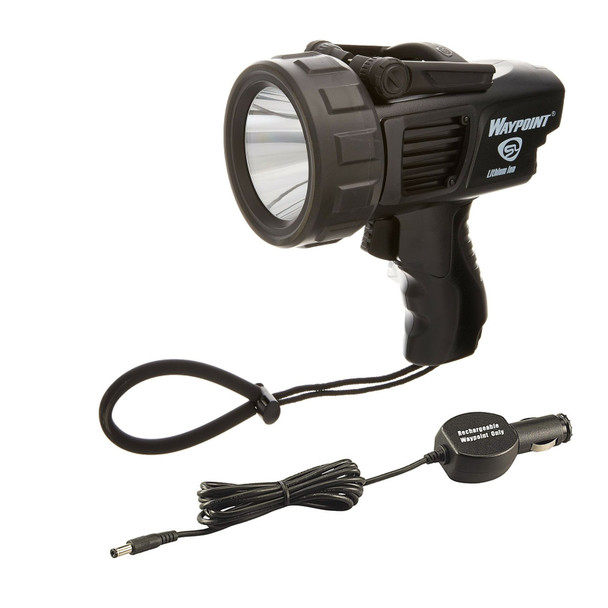STREAMLIGHT Waypoint Rechargeable 120V AC Black Pistol-Grip Spotlight With Rechargeable/Super Siege 12V DC Cord (44911-44923-BUNDLE)