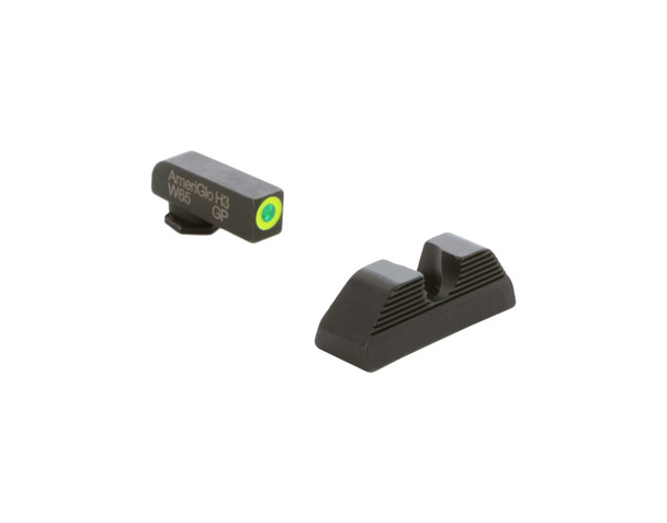 AmeriGlo UC, Sight, Fits Glock 42 and 43, Green Tritium LimeGreenLumi Outline Front Black Serrated Round Notch Rear GL-352