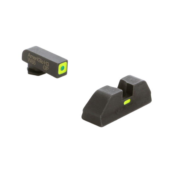 AmeriGlo Combative Application Pistol Sight for Glock 17,19,22,23,24,26,27,33,34,35,37,38,39, Green/Green, Green Tritium Front Sight with Lumi Outline, Rear Sight Lumi Horizontal Line in Center GL-614