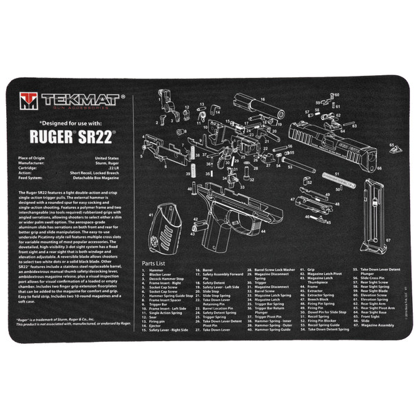 TekMat Ruger SR22 Pistol Mat, 11"x17", Black, Includes Small Microfiber TekTowel, Packed In Tube TEK-R17-RUGERSR22