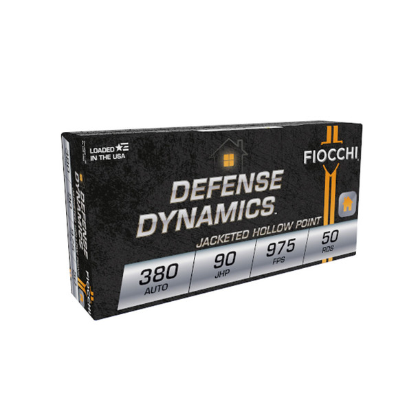 FIOCCHI Defense Dynamics .380 Auto 90Gr JHP 1000rd Case Ammo (380APHP-CASE)