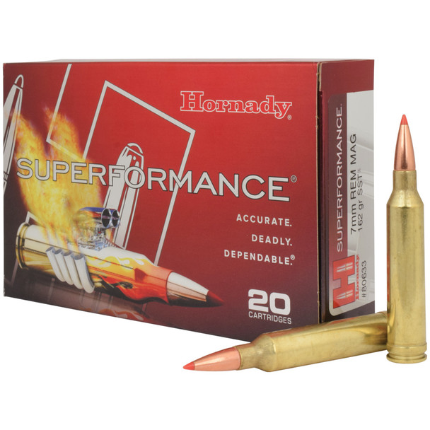 HORNADY Super Shock Tip 7mm Remington Magnum SST 162 GR 20rd Box Rifle Ammo (80633)