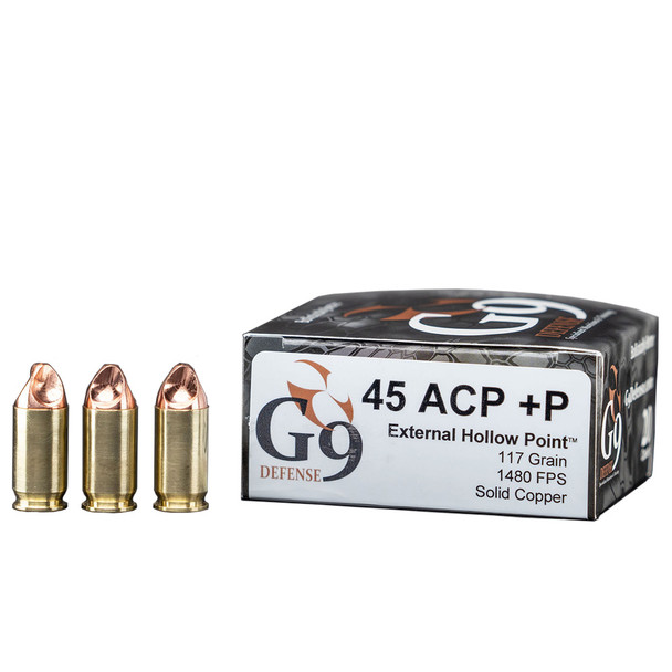 G9 AMMO 45 ACP +P 117gr Solid Copper External Hollow Point 20ct Box Ammo (45ACP-P-117)