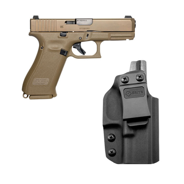 GLOCK 19X 9mm Tan Semi-Auto Pistol and GRITR Glock IWB Right Hand Holster (GLO-PX1950703+GRIT-IWB-GLOCK-19-R)