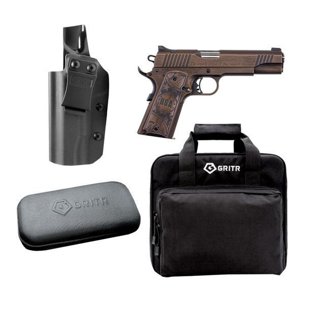 Auto Ordnance 1911-A1 Old Glory .45 ACP 7rd Semi-Automatic Pistol with Gritr 1911 IWB Left Hand Holster, Gritr Multi-Caliber Cleaning Kit and Gritr Soft Pistol Case