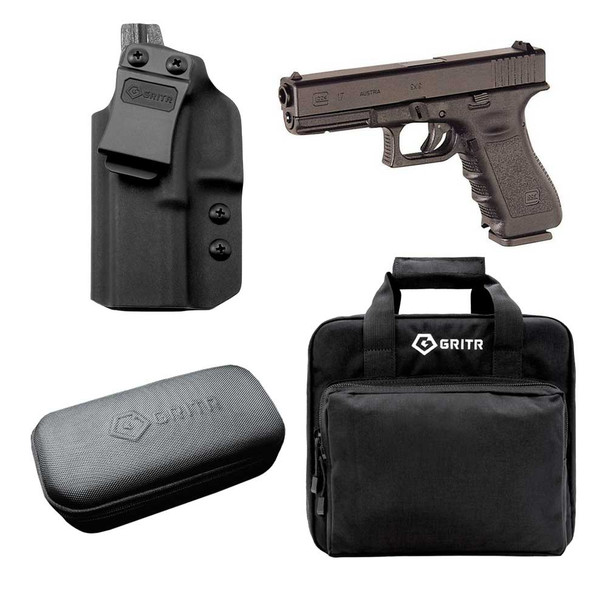GLOCK 17 Semi-Automatic 9mm Standard Pistol w/GRITR Glock 17 IWB LH Holster, Cleaning Kit, Soft Case