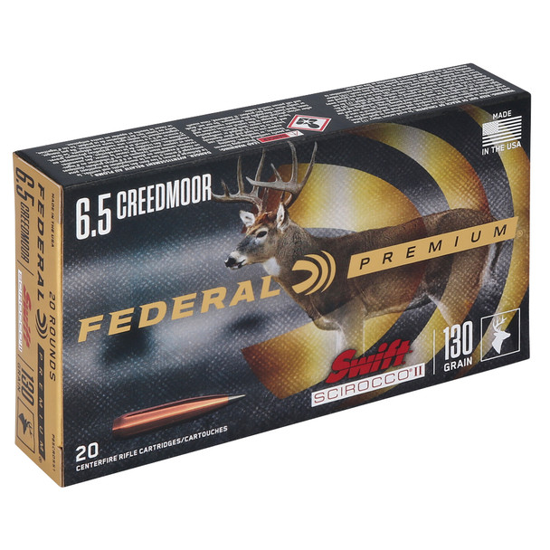 Federal Premium, 6.5 Creedmoor, Swift Scirocco II, 130 Grain, Polymer Tip, 20 Round Box P65CRDSS1