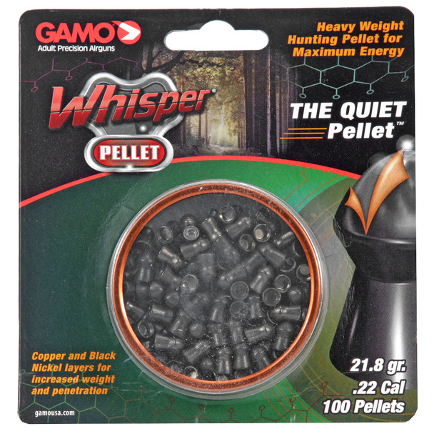 Gamo Whisper Pellet, .22 Pellet, Heavy Weight, Quiet, Blister Card, 100/Pack 632272354