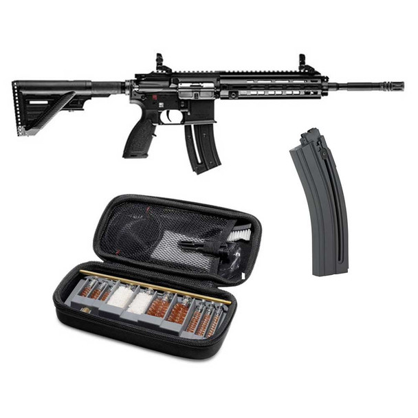 HK HK416 .22LR 16.1in 20rd Semi-Automatic Rifle with HK HK416 22LR 30rd Black Magazine and Gritr Multi-Caliber Cleaning Kit