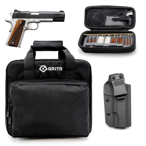 KIMBER Custom II 45 ACP Two-Tone Semi-Automatic Pistol with Gritr 1911 IWB Right Hand Kydex Holster, Gritr Multi-Caliber Cleaning Kit and Gritr Soft Pistol Case