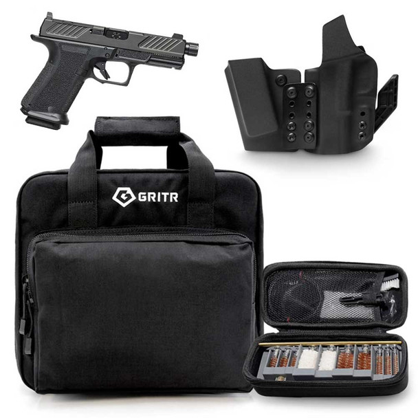 SHADOW SYSTEMS MR920 9mm Combat Slide Optic DLC Threaded Barrel Black Pistol with GRITR IWB Right Hand Holster, Gritr Multi-Caliber Cleaning Kit and Gritr Soft Pistol Case
