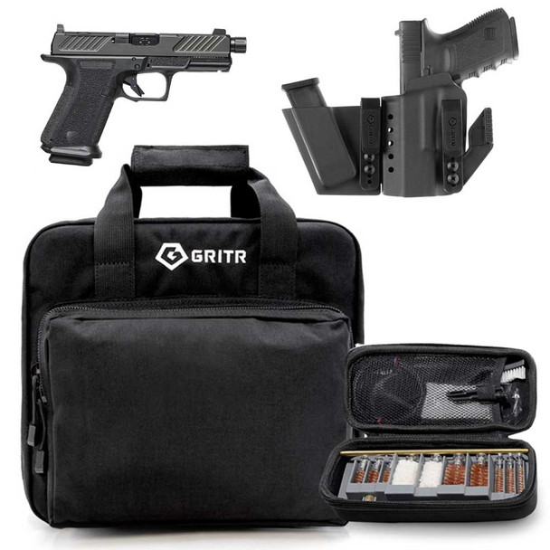 SHADOW SYSTEMS MR920 9mm Combat Slide Optic DLC Threaded Barrel Black Pistol with GRITR IWB Left Hand Holster, Gritr Multi-Caliber Cleaning Kit and Gritr Soft Pistol Case