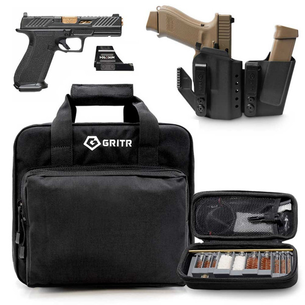 SHADOW SYSTEMS DR920 Elite 9mm 4.5in 17rd Semi-Auto Holosun Optic Pistol with GRITR IWB Right Hand Holster, Gritr Multi-Caliber Cleaning Kit and Gritr Soft Pistol Case