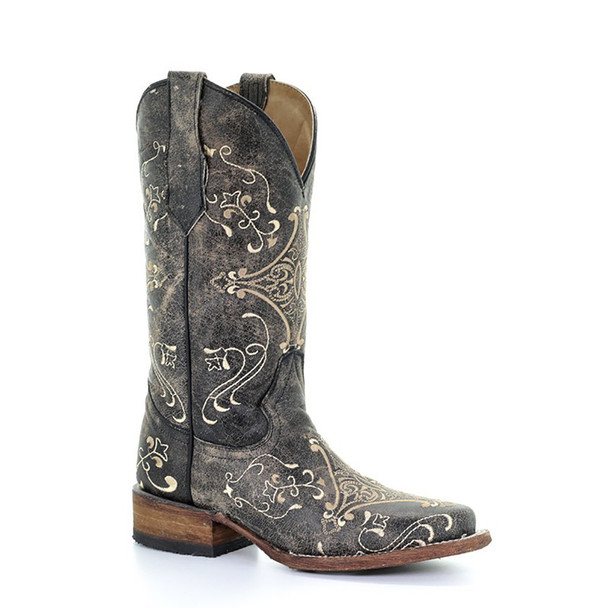 CORRAL Womens Brown Crackle/Bone Embroidery Boots (L5078-LD)