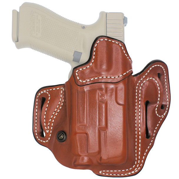 DeSantis Gunhide Vengeance Scabbard, #201, Light Bearing OWB Holster, Leather, Right Hand, Tan, Fits Glock 19/23/32/45/19X/19 GEN 5 with Streamlight TLR-7A 201TA6VZ0
