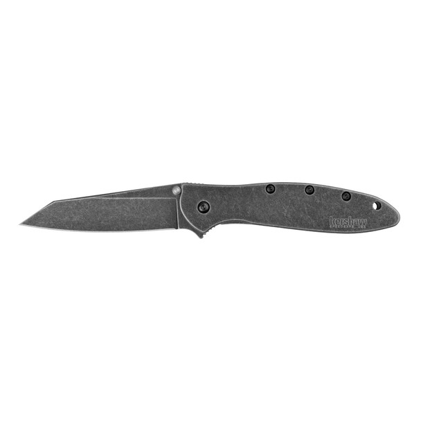 Kershaw RANDOM LEEK-BLACKWASH, Folding Knife, Plain Edge, Reverse Tanto, 3" Blade, Stainless Steel, BlackWash Finish, Sandvik 14C28N, SpeedSafe, Flipper, Frame Lock, Reversible Carry 1660RBW