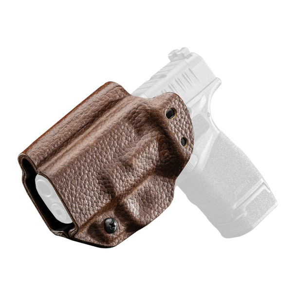 Mission First Tactical Hybrid Holster, Inside Waistband Holster, Ambidextrous, Fits Springfield Hellcat, Kydex with Leather Shell, Includes 1.5" Belt Attachment, Brown H3-SFD-1-BR1