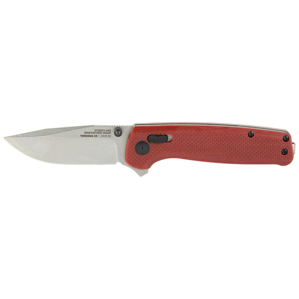 SOG Knives & Tools Terminus XR, Folding Knife, 2.95" Straight Clip Point, Crimson Red G10 Handle, D2 Steel, Stonewashed Finish, Silver SOG-TM1023-CP