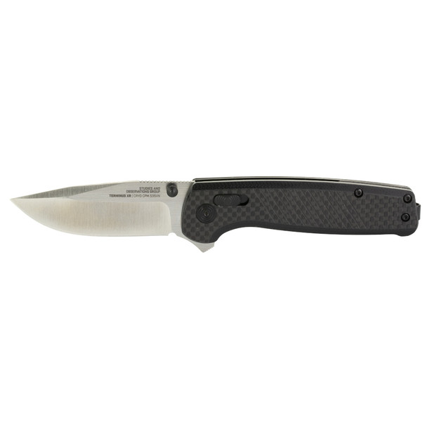 SOG Knives & Tools Terminus XR, Folding Knife, 2.95" Straight Clip Point, Black G10 and Carbon Fiber Handle, CPM S35VN Steel, Satin Finish, Silver SOG-TM1025-BX