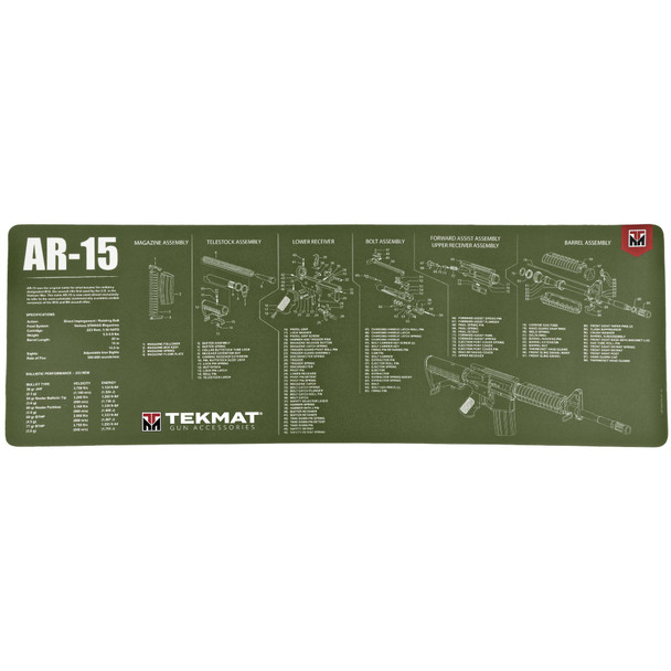 TekMat Long Gun, AR-15, Cleaning Mat, Thermoplastic Surface Protects Gun From Scratching, 1/8" Thick, 12"x36", Tube Packaging, OD Green TEK-R36-AR15-OD