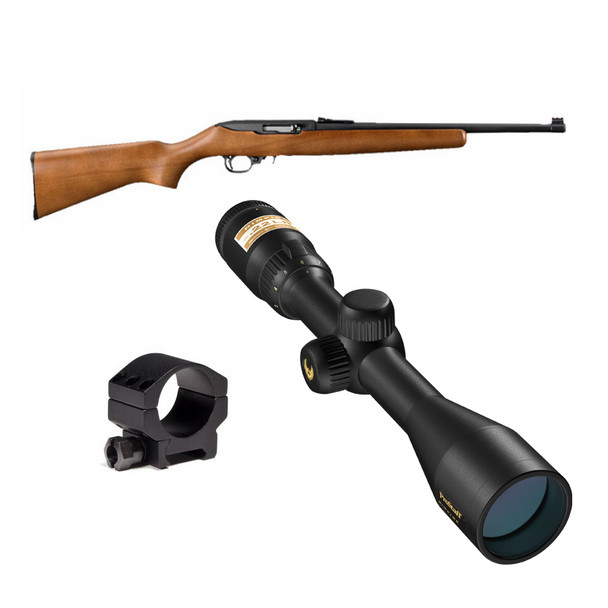 RUGER 10/22 .22 LR Rifle with Nikon Prostaff 3-9x40 BDC Scope and Vortex Low Rings Package (RUGERGO)