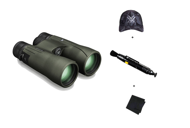 VORTEX Viper HD 12x50mm Binocular with Lens Cleaning Pen, Logo Black Camo Hat and Microfiber Cleaning Cloth