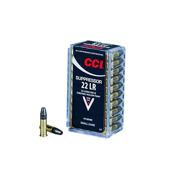 CCI Suppressor 22 LR 45 Grain Hollow Point Ammo, 50 Round Box (957)