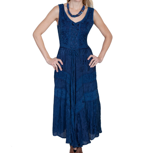 SCULLY Womens Honey Creek Blue Rayon Full Length Dress (HC118-BLU)